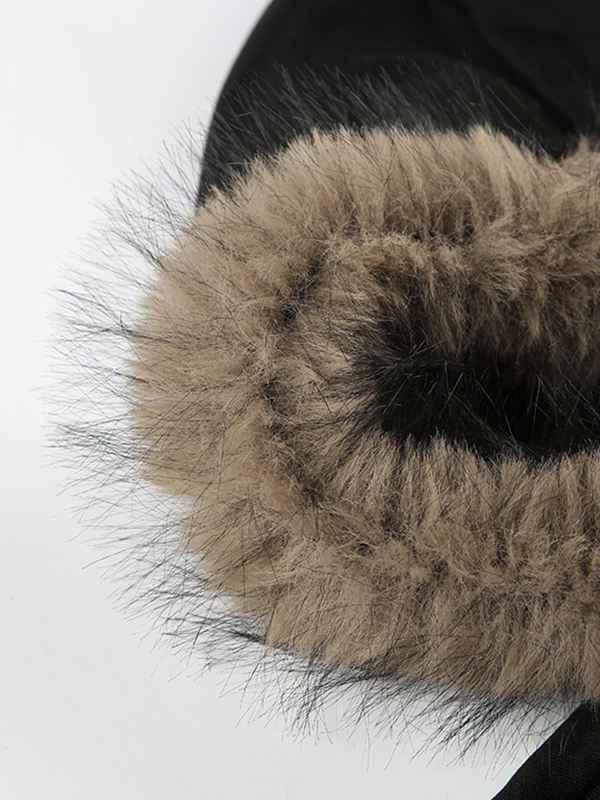 EMMIOL Giacca con cappuccio in stile street retrò con collo in pelliccia e dettagli patchwork