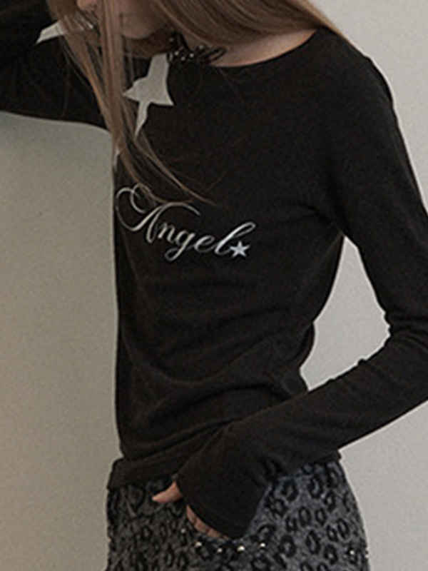EMMIOL Fashionable Letter Print Long Sleeve