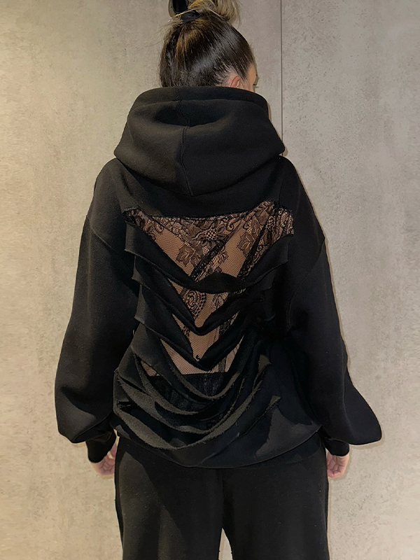EMMIOL Ripped Lace Spliced Sweatshirts