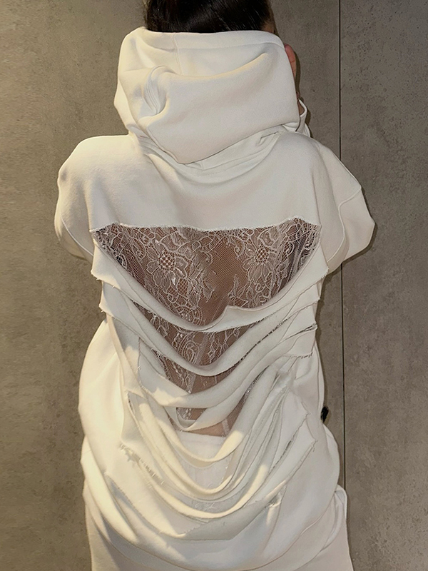 EMMIOL Ripped Lace Spliced Sweatshirts