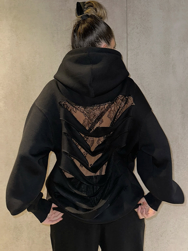 EMMIOL Ripped Lace Spliced Sweatshirts