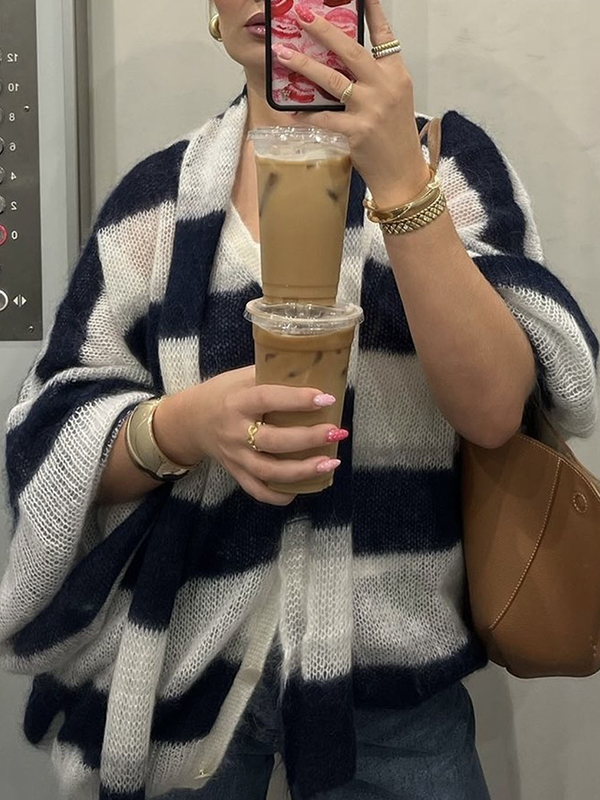 EMMIOL Cardigan con sciarpa a righe