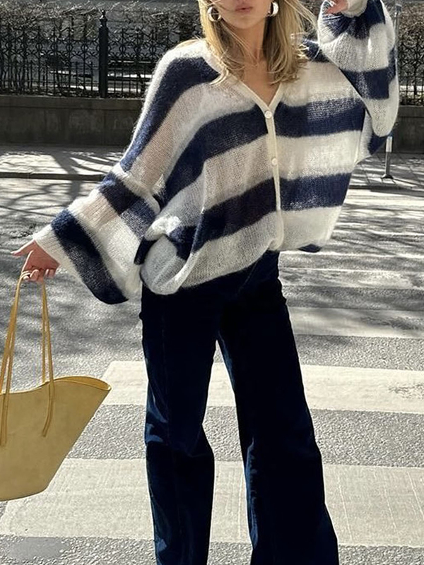 EMMIOL Cardigan con sciarpa a righe