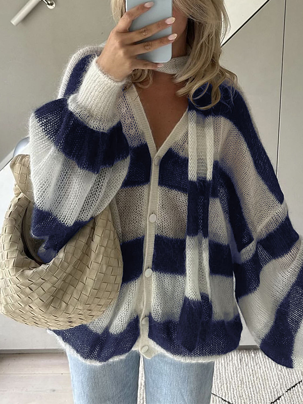 EMMIOL Cardigan con sciarpa a righe