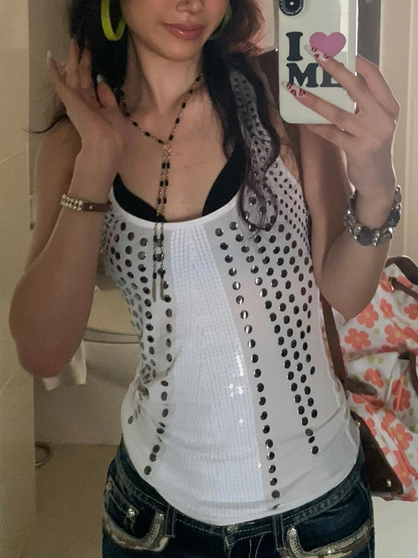 EMMIOL Designer-Tanktop mit Spaghettiträgern und Pailletten