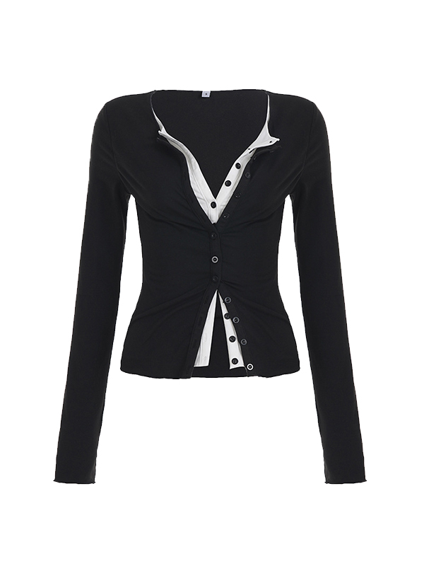 EMMIOL False Two-Piece Stretch Long Sleeve