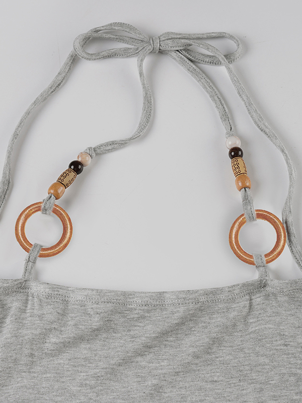 EMMIOL Wooden Bead Necklace Tie-Front Short Sleeve