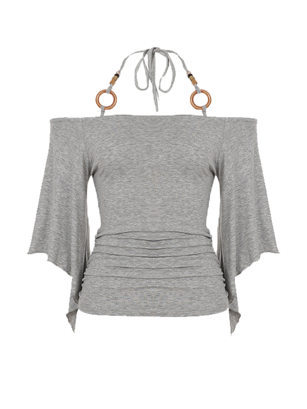 EMMIOL Wooden Bead Necklace Tie-Front Short Sleeve