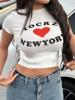 EMMIOL New York Letter Print Round Neck Short Sleeve