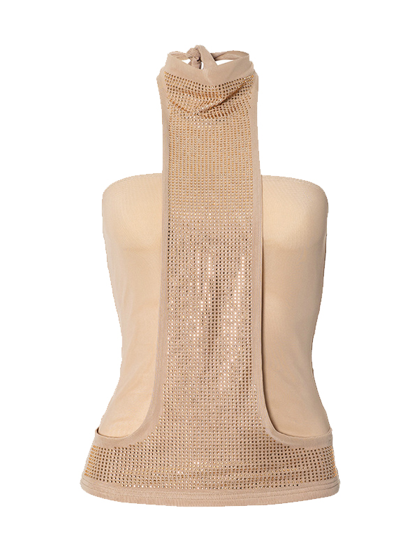 EMMIOL Top con canotta e strass Hot Girl con sciarpa di paillettes