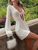 EMMIOL Sexy durchbrochenes Strand-Minikleid mit V-Ausschnitt