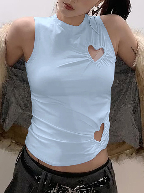 EMMIOL Heart-Shaped Openwork Irregular Pleated Tank Top
