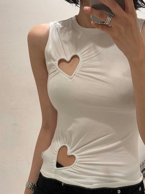 EMMIOL Heart-Shaped Openwork Irregular Pleated Tank Top