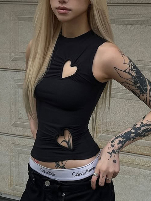 EMMIOL Heart-Shaped Openwork Irregular Pleated Tank Top