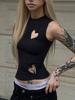 EMMIOL Heart-Shaped Openwork Irregular Pleated Tank Top