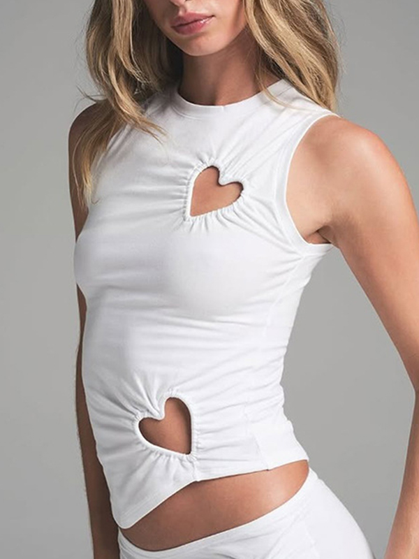 EMMIOL Heart-Shaped Openwork Irregular Pleated Tank Top