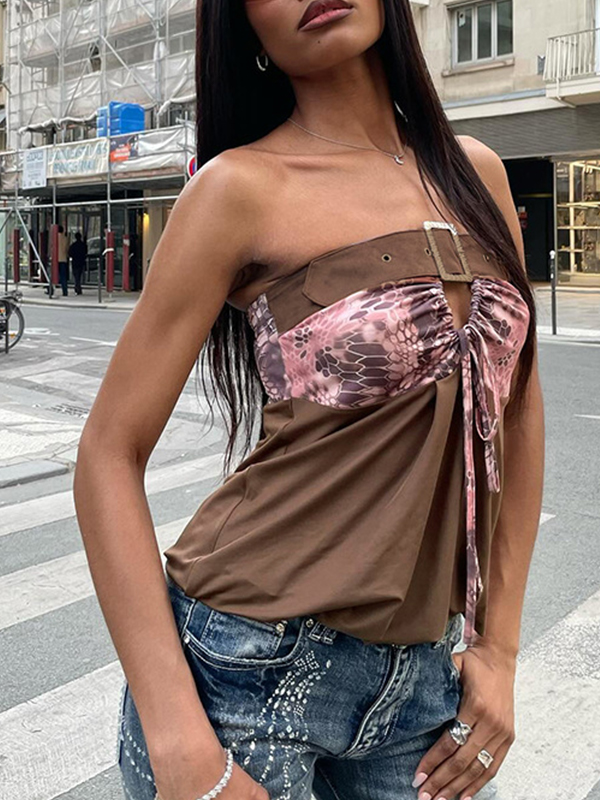 EMMIOL Hot Girl Style Drill Buckle Trägerloses Bandeau-Top