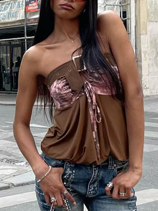 EMMIOL Hot Girl Style Drill Buckle Trägerloses Bandeau-Top