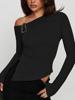 EMMIOL Metal Buckle Slanted Shoulder Long Sleeve