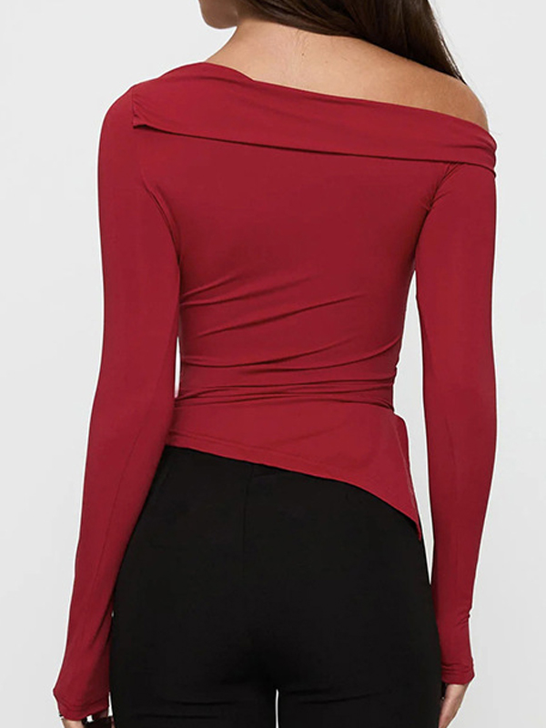 EMMIOL Metal Buckle Slanted Shoulder Long Sleeve