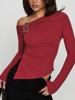 EMMIOL Metal Buckle Slanted Shoulder Long Sleeve