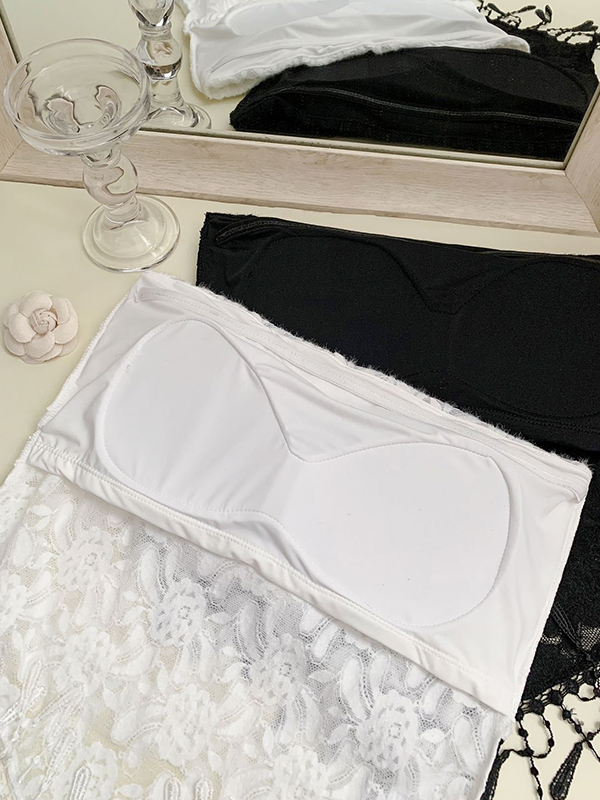 EMMIOL Trägerloses Bandeau-Top aus Spitze mit unregelmäßigen Fransen