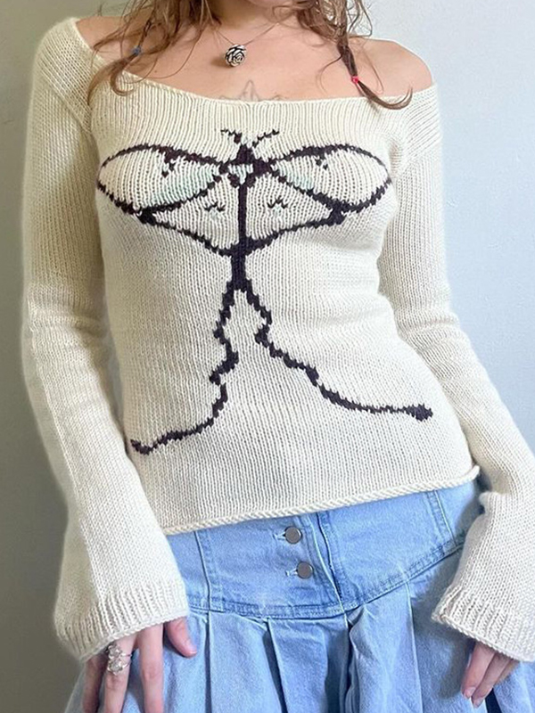 EMMIOL Maglia a maniche lunghe con farfalle retrò