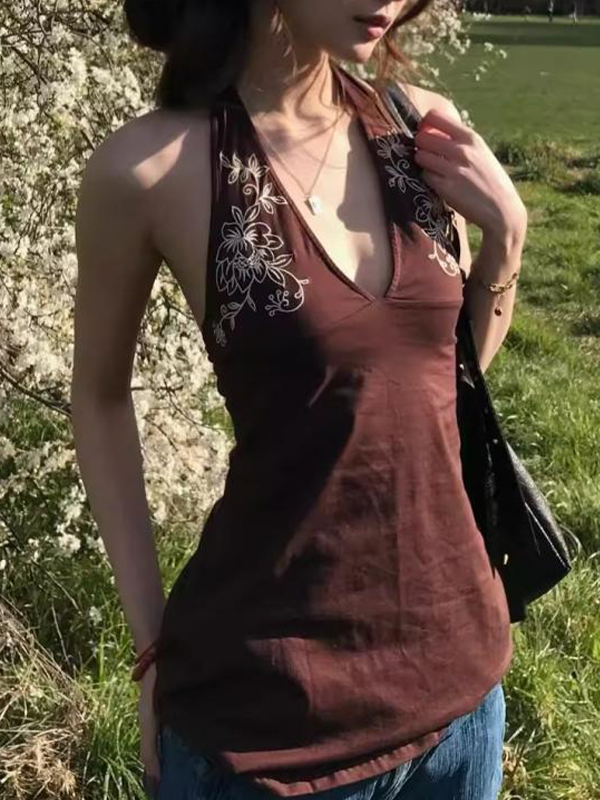 EMMIOL Neckholder-Camisole mit Retro-Blumenmuster
