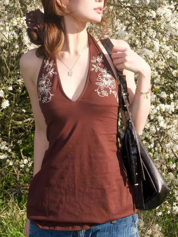 EMMIOL Neckholder-Camisole mit Retro-Blumenmuster