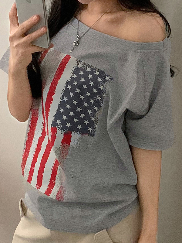 EMMIOL Manica corta con stampa bandiera americana