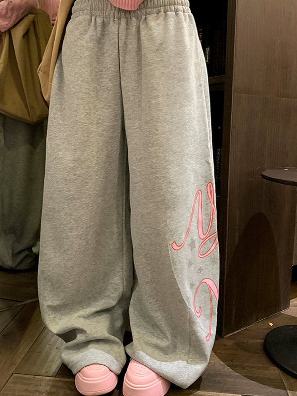 EMMIOL Street-Style Printed Long Wide Leg Pants