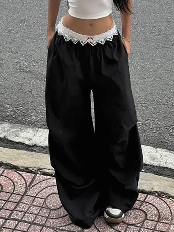 EMMIOL Lace Waistband Casual Wide Leg Pants