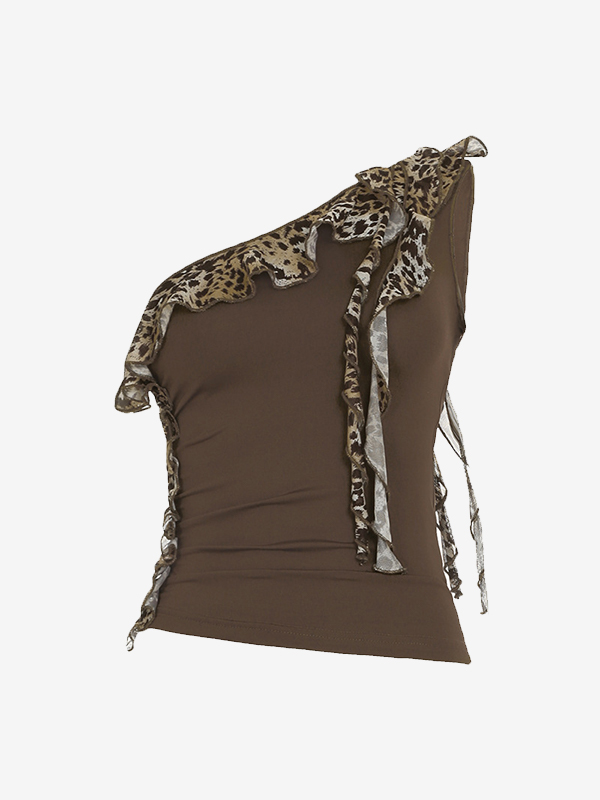 EMMIOL Gilet con stampa leopardata e canotta smerlata