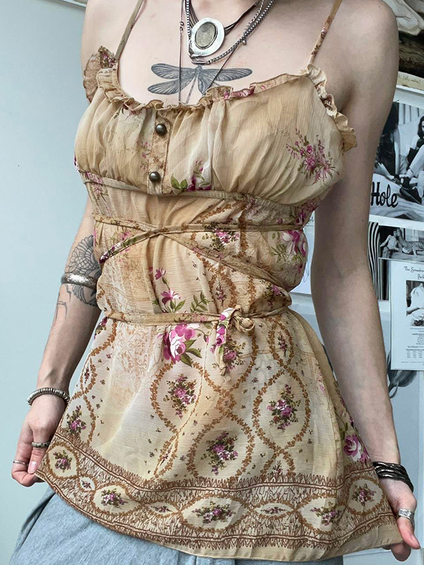 EMMIOL Retro Floral Print Suspender Cami Top