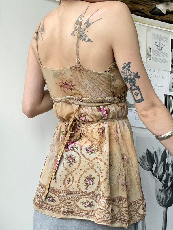 EMMIOL Retro Floral Print Suspender Cami Top