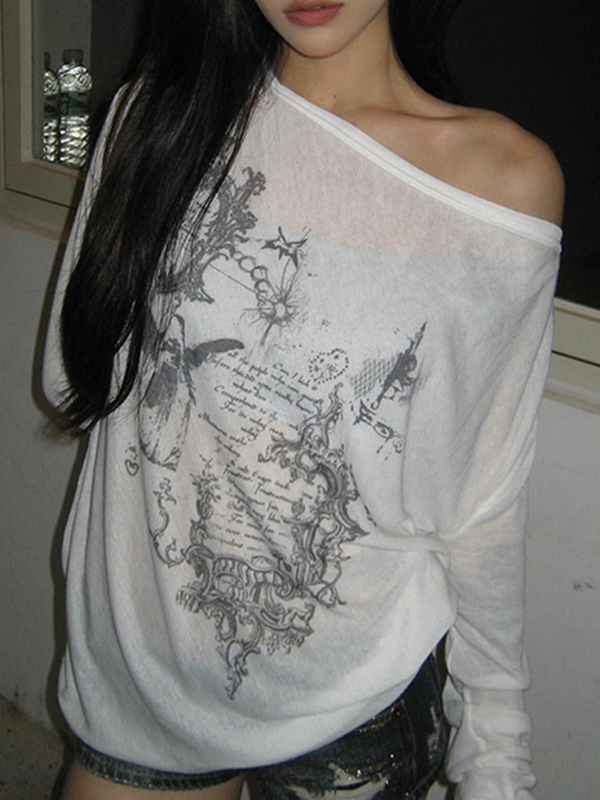 EMMIOL Retro Print  Oversized Long Sleeve