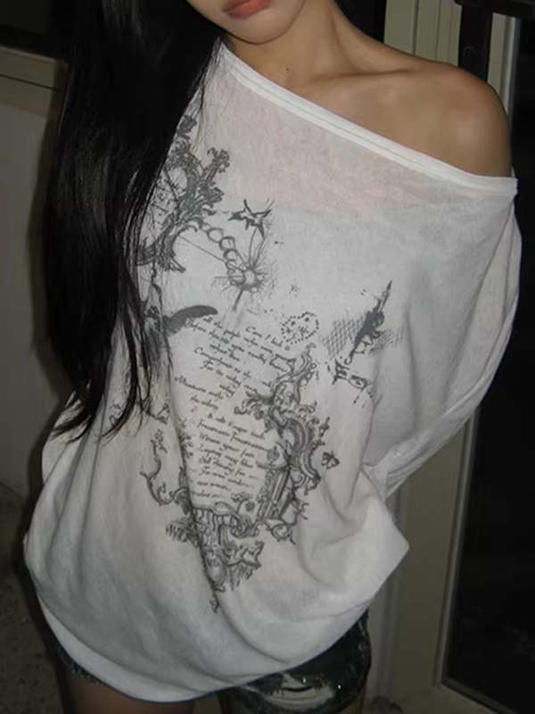EMMIOL Retro Print  Oversized Long Sleeve