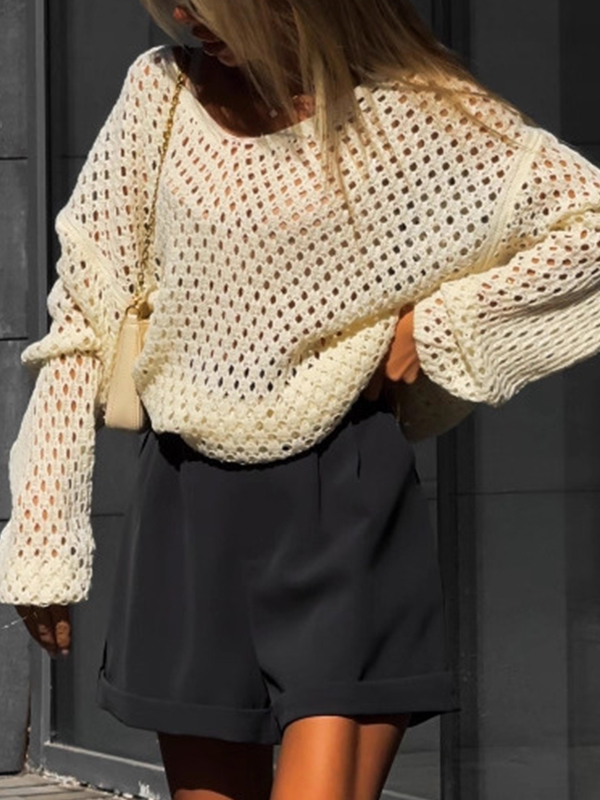 EMMIOL Cutout Mesh Oversized Long Sleeve