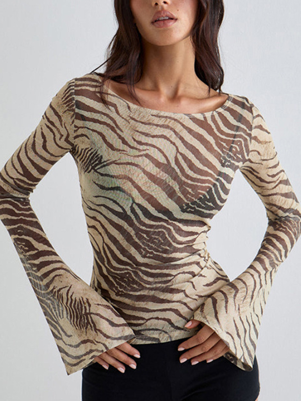 EMMIOL Maniche lunghe aderenti con stampa zebra