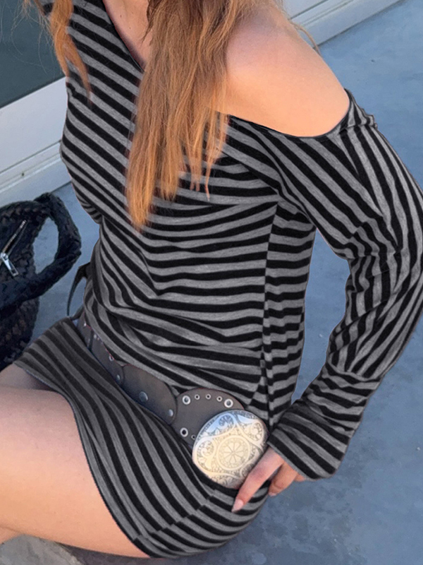 EMMIOL Striped Long-Sleeved Mini Dress