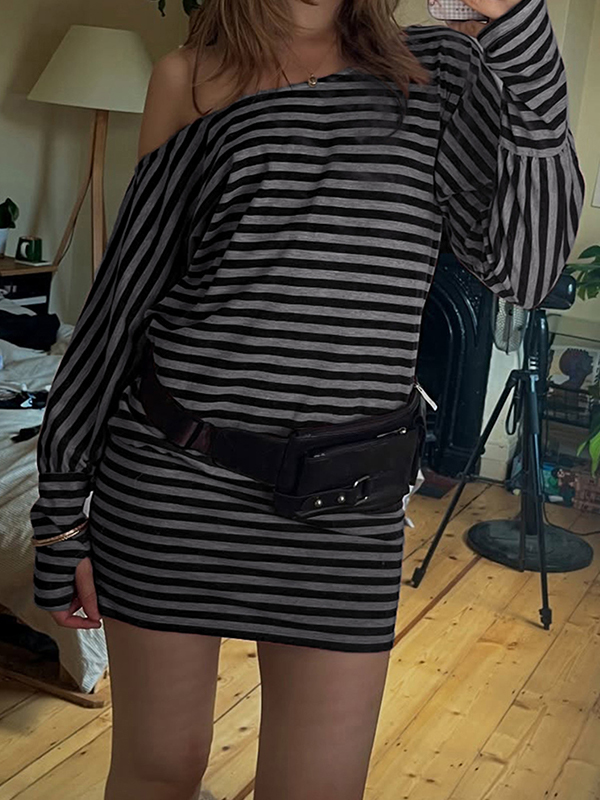 EMMIOL Striped Long-Sleeved Mini Dress