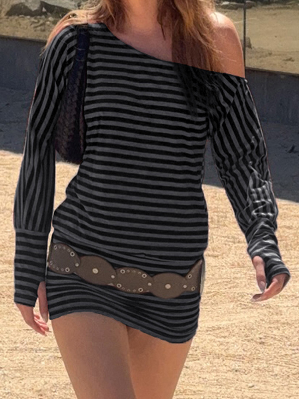 EMMIOL Striped Long-Sleeved Mini Dress