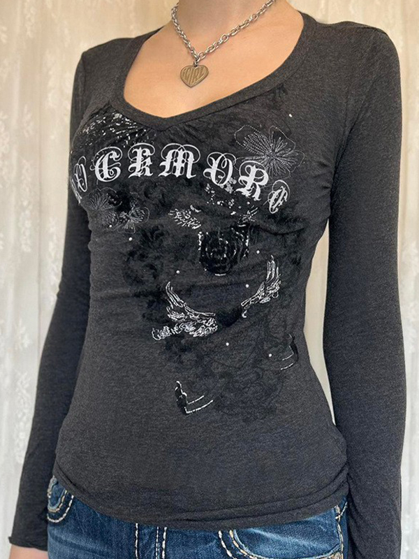 EMMIOL Retro Text Print Long Sleeve