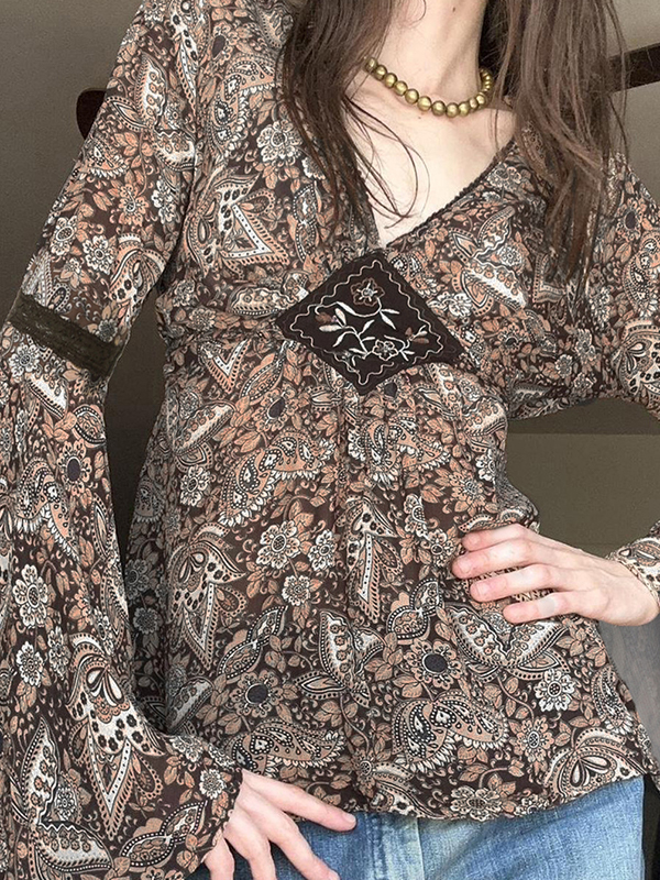 EMMIOL Ethnic Floral Print Long Sleeve