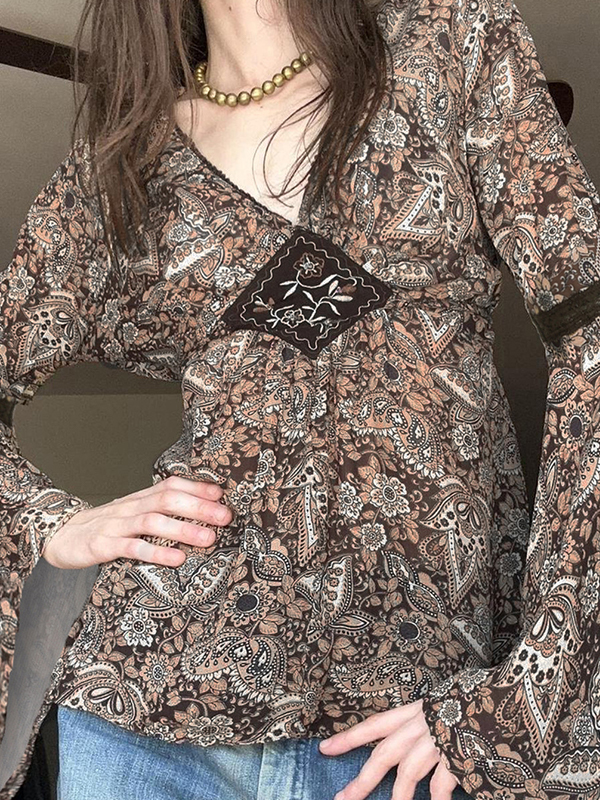 EMMIOL Ethnic Floral Print Long Sleeve