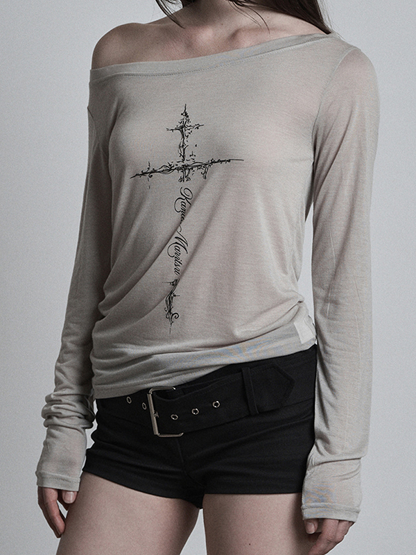 EMMIOL Cross Print Shoulder Bag Oversized Long Sleeve