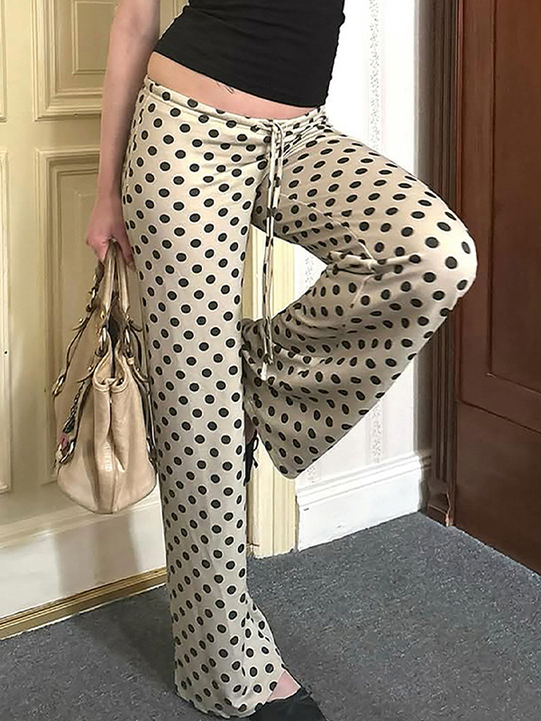 EMMIOL Pantalones rectos acampanados con lunares