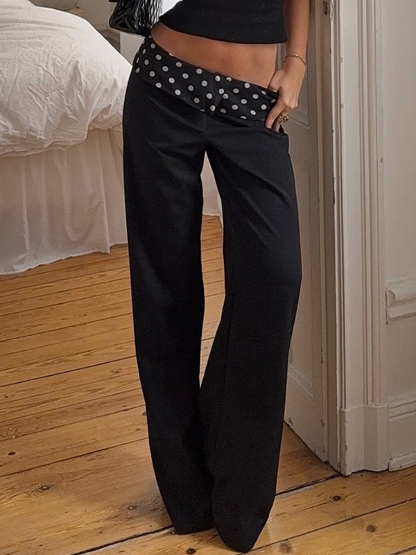 EMMIOL Pantalones anchos con empalme de lunares