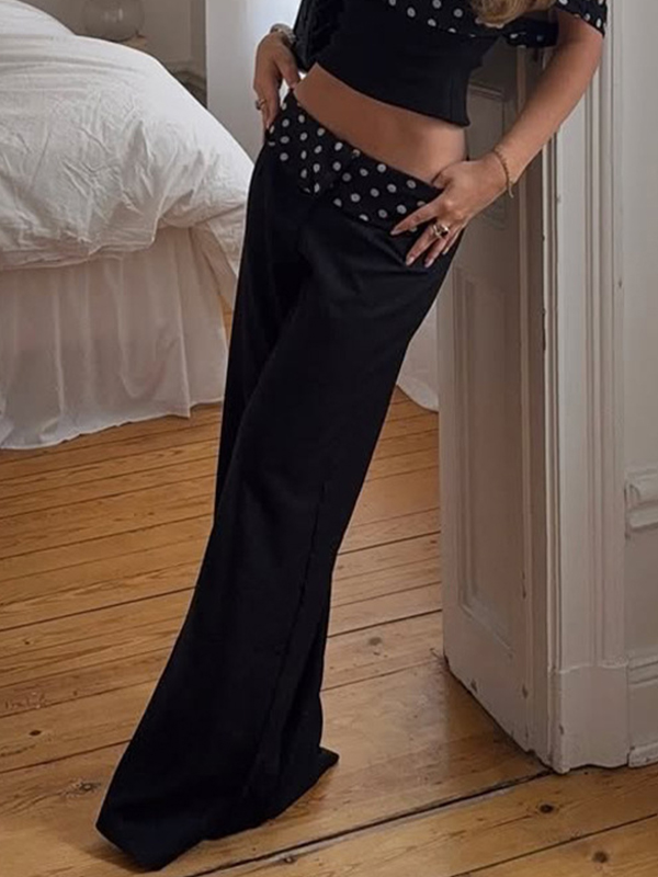 EMMIOL Pantalones anchos con empalme de lunares