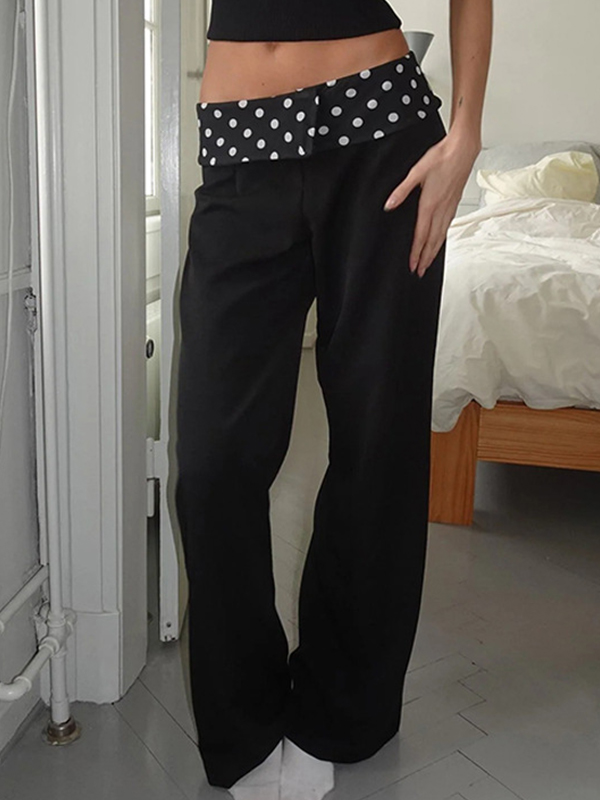 EMMIOL Pantalones anchos con empalme de lunares